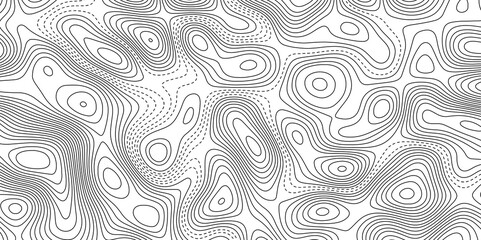 Abstract black and white wavy topography map background. Topography relief and topographic map wave line background. Topographic map patterns, topography line map. Vintage outdoors style. 