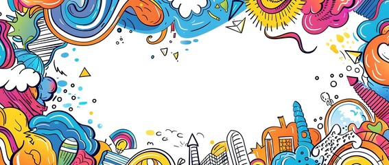 Fototapeta premium Colorful Doodle Page Print Border Design with Blank Space for Mock Up Business Theme Concept