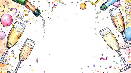 Celebratory New Year s Day Doodle with Champagne Toast and Festive Confetti