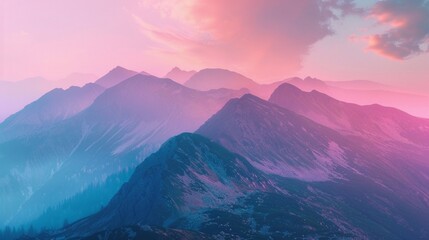 Colorful, abstract double exposure of mountains in sunrise. Minimalist scenery with color gradients. Tatra mountains in Slovakia, Europe. - Powered by Adobe