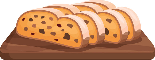 Illustration of a fresh loaf of bread with slices laid out on a cutting board