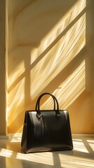 Black purse on tiled floor