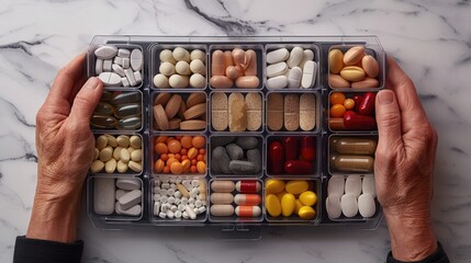 Organized Pill Box with Essential Vitamins and Supplements for Daily Medication Routine