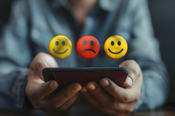 Person holding cell phone displaying happy faces