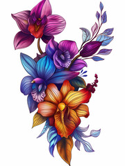 Orchid watercolor floral bouquet isolated white background, Watercolor flower. Generative ai.