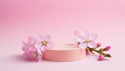 Soft pink cherry blossoms beside a pastel ribbon, ideal for springthemed designs