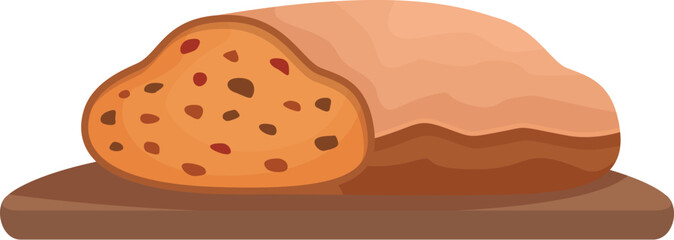 Flat design vector illustration of a whole wheat bread loaf on a cutting board, ideal for foodrelated graphics