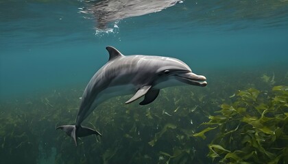A Dolphin Swimming Gracefully Through A Kelp Fores Upscaled 3