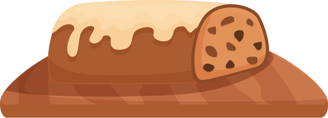 Flat vector graphic of a sliced bread loaf with crust on a brown cutting board