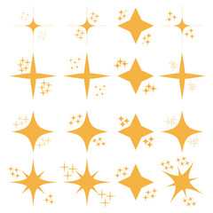 Twinkle, star sparkle. Star burst and star flash white silhouettes. Isolated vector set of shining lights and sparks. Simple bright stars with glowing rays and flare effect. Y2k . EPS 10.
