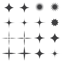 Star sparkle and twinkle. Star burst, flash stars. Isolated vector starburst icons, black silhouettes, shining lights and sparks of bright glowing rays and flare effect. Magic glint, shiny glitter . 