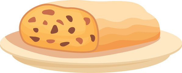 Vector illustration of a colorful cartoon loaf of bread served on a simple plate