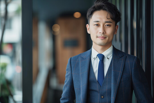 Young handsome Japanese man in a business suit