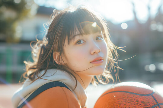 Close up of portrait beatiful brunette Japanese woman.