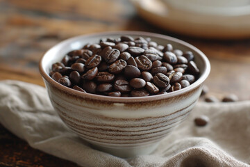 Fototapeta premium Roasted coffee beans close up in cup