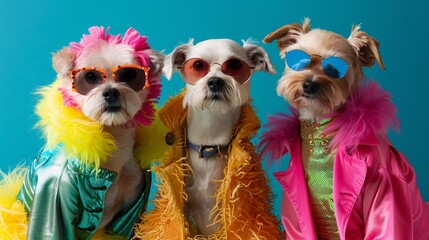 Stylish Trio of Dogs in High-Fashion Outfits, Generative AI