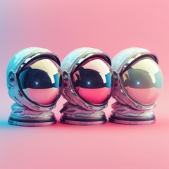 Vintage Astronaut Helmets in Retrowave Pastel Colors

