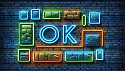 An image of a bright neon sign with the letters “OK” illuminated in bright orange against a dark brick wall.