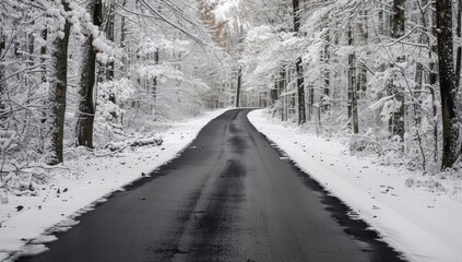 Obraz premium Winding Road Through Snowy Woods