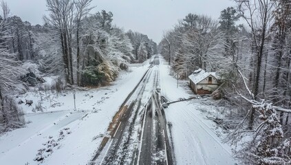 Winding Road Through Snowy Woods
