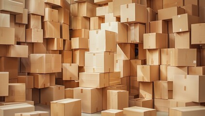 Warehouse Filled with Cardboard Boxes