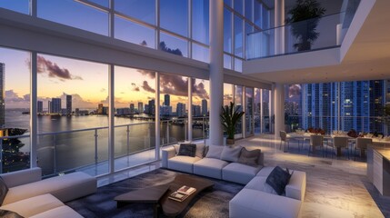 Discover the zenith of urban sophistication from the lofty heights of a double-height loft atop one of Brickell Key's most prestigious buildings in Miami
