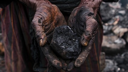 Hand Covered in Soot Holding Coal