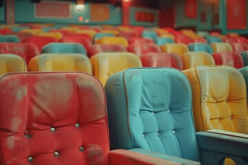 Obraz premium Vintage Cinema Seats in Retrowave Pastel Colors