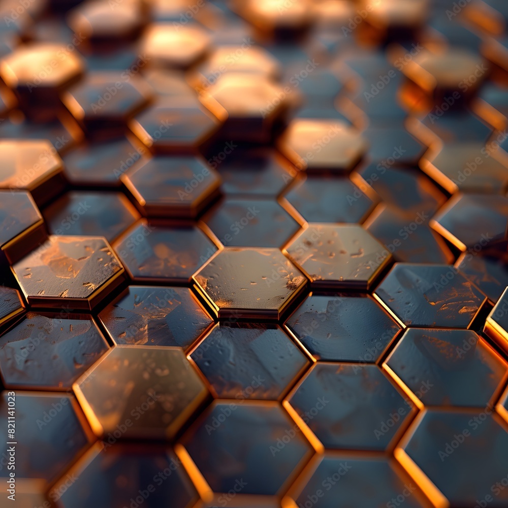 Poster a close up of a bunch of hexagonal tiles on a table