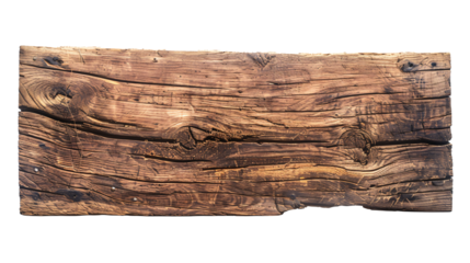 Aged wooden plank sign isolated on transparent background 