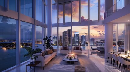 Discover the zenith of urban sophistication from the lofty heights of a double-height loft atop one of Brickell Key's most prestigious buildings in Miami