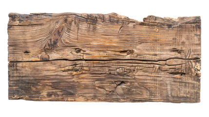 Aged wooden plank sign isolated on transparent background 