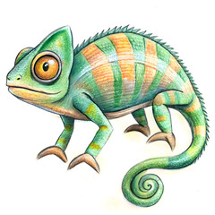 Obraz premium Hand-Drawn Chameleon Isolated on Transparent Background - Detailed Animal Illustration
