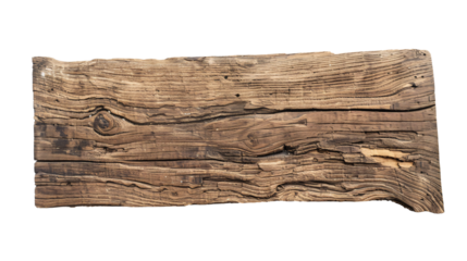 Aged wooden plank sign isolated on transparent background 