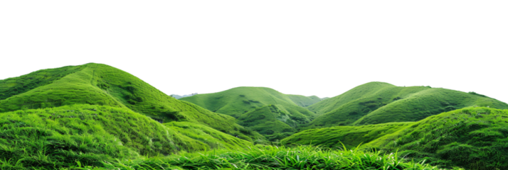 Vivid green hills landscape cut out isolated on transparent background