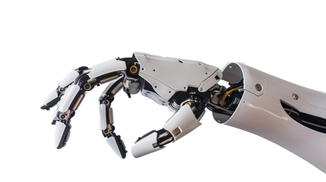 Robot hand reaching forward on transparent background  - Powered by Adobe