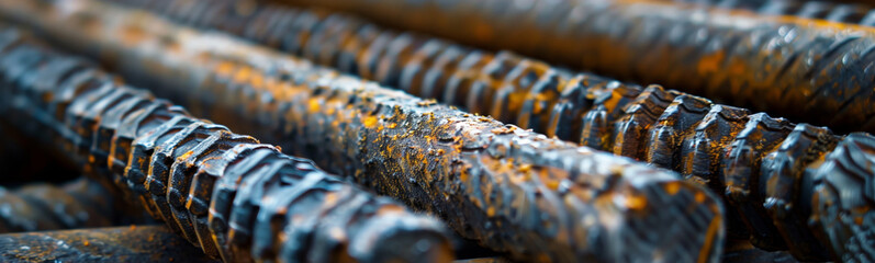 Pile of rusted steel reinforcement rods