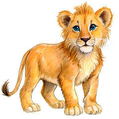 Obraz premium Hand-Drawn Lion Cub Isolated on Transparent Background - Adorable Wildlife Illustration