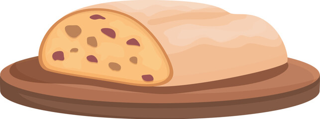 Illustration of a sliced loaf of bread with visible grains on a wooden cutting board