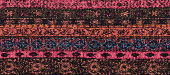Nepalese textile background. Woven ethnic fabric texture