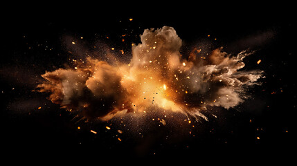 Explosion burst on a black background. Ideal for compositing with another image. The background can be removed with a blending mode like add.
