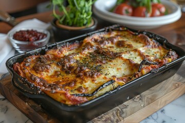 Parmigiana di Melanzane: Layers of fried eggplant, rich tomato sauce, and melted mozzarella, baked to a golden brown.
