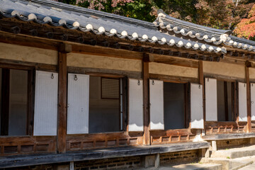 Korean Traditional Building in Secret Garden or Huwon of Changdeokgung Palace with beautiful autumn...