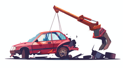 Crane arm lifting old used car for compressing utilizing