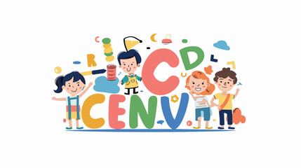 Creative kids center flat vector logo. Early children