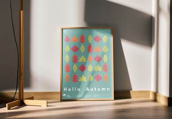 Mockup of customizable vertical picture frame on floor