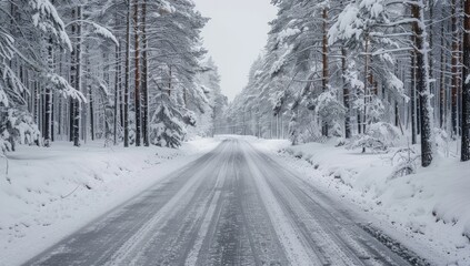 Winter Landscape with Snowy Road