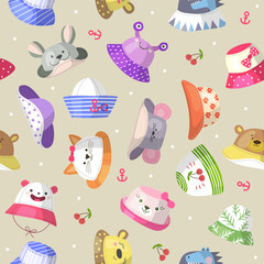 Panama pattern headwear for kids sun protection seamless background