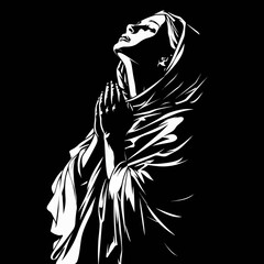 simple the mary vector illustration, in the style of stencils, black and white illustration