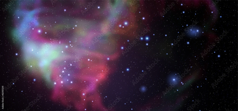 Wall mural space vector background with realistic nebula and shining stars. magic colorful galaxy with stardust
